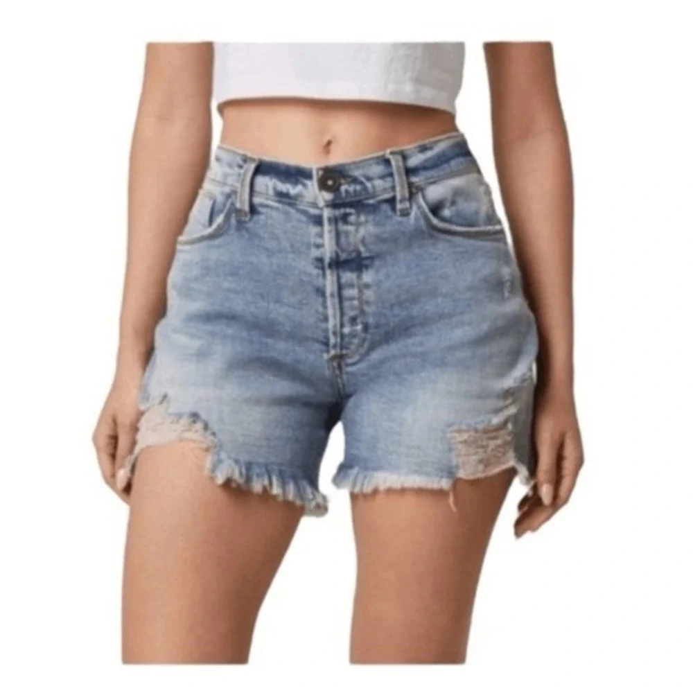 Edyson Delon Distressed Denim Jean Shorts Blue‎ Camden Medium Wash Hi-Rise 27